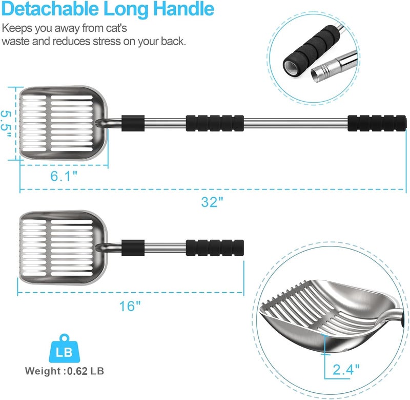 Depets Cat Litter Scoop, Metal Litter Scooper with Deep Shovel, Detachable Long Handle Cat Litter Sifter with Holder, Large Durable Cat Litter Shovel with Foam Pad Grip for Easy Sifting - Image 4